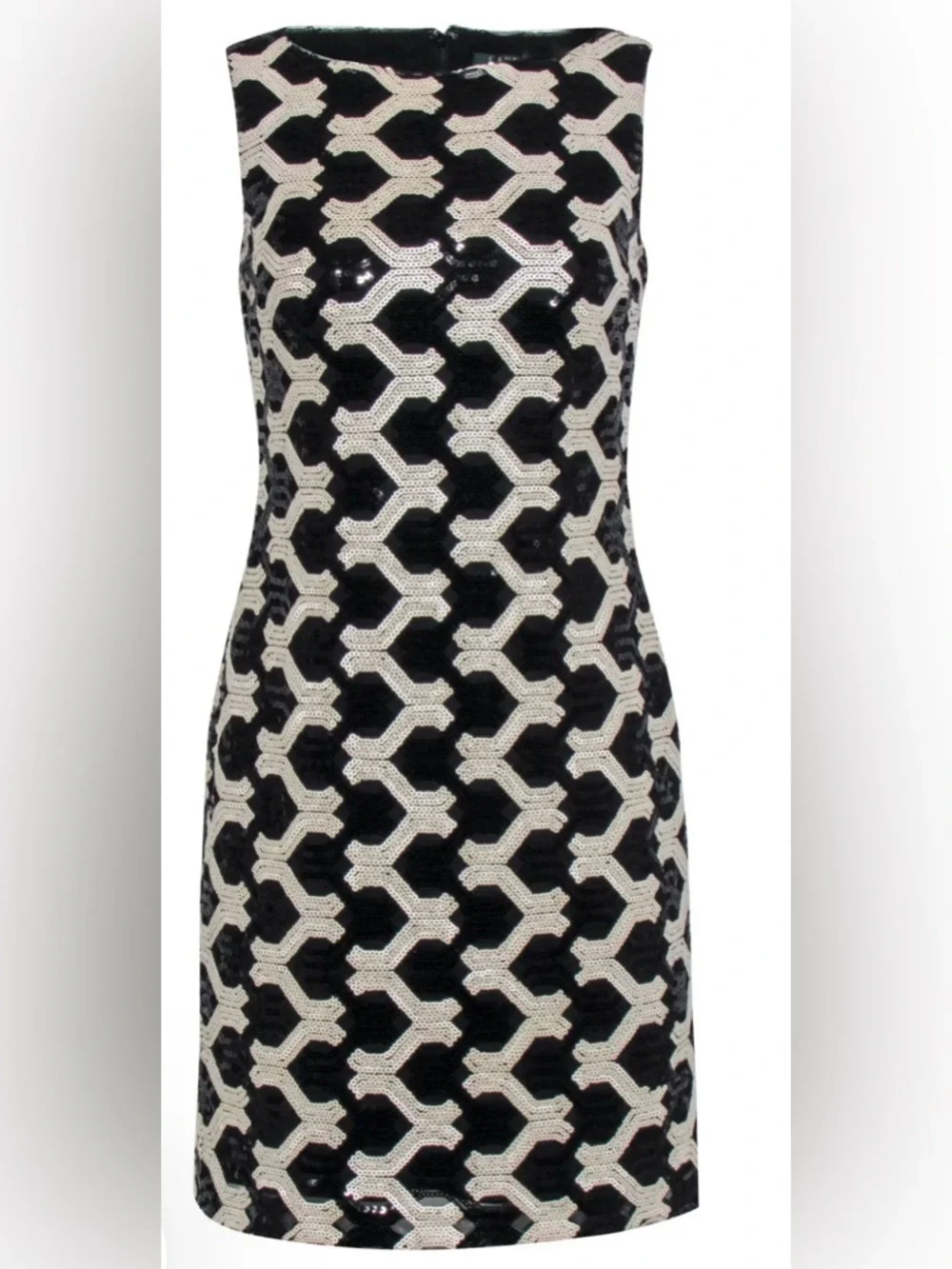 Ralph Lauren Black and White Strapless Geometric Sequin Dress - Picture 1 of 4